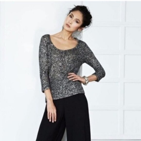 Eileen Fisher Petite Karma Shimmer Metallic Linen Blend Sweater Size PS - Picture 8 of 8